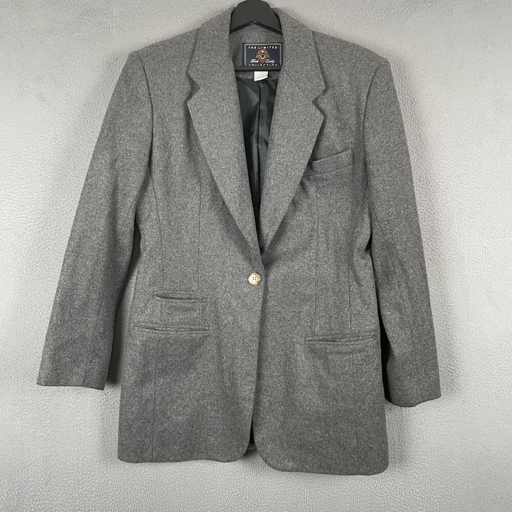 Vintage The Limited Blazer Womens Medium Gray Wool Cashmere Long Made USA 90s